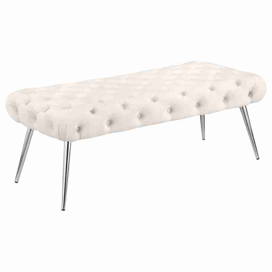 Coaster Ella Upholstered Tufted Bench Stainless Steel Legs Ivory 910334