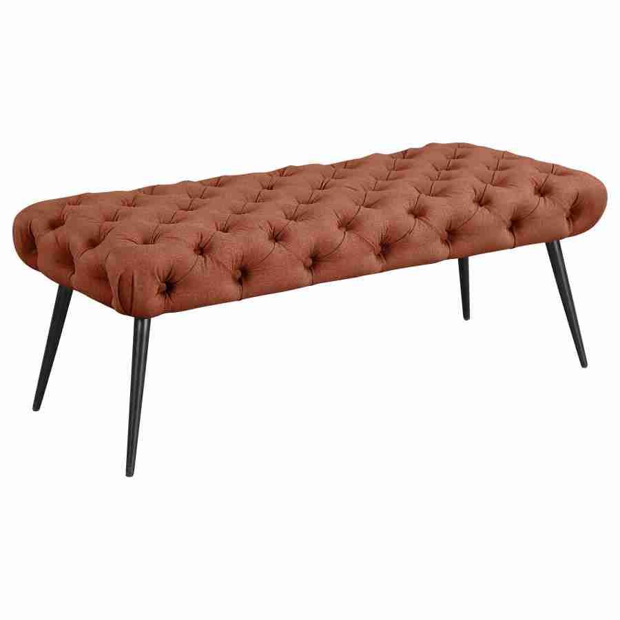 Coaster Ella Upholstered Tufted Bench Metal Legs Rust 910335