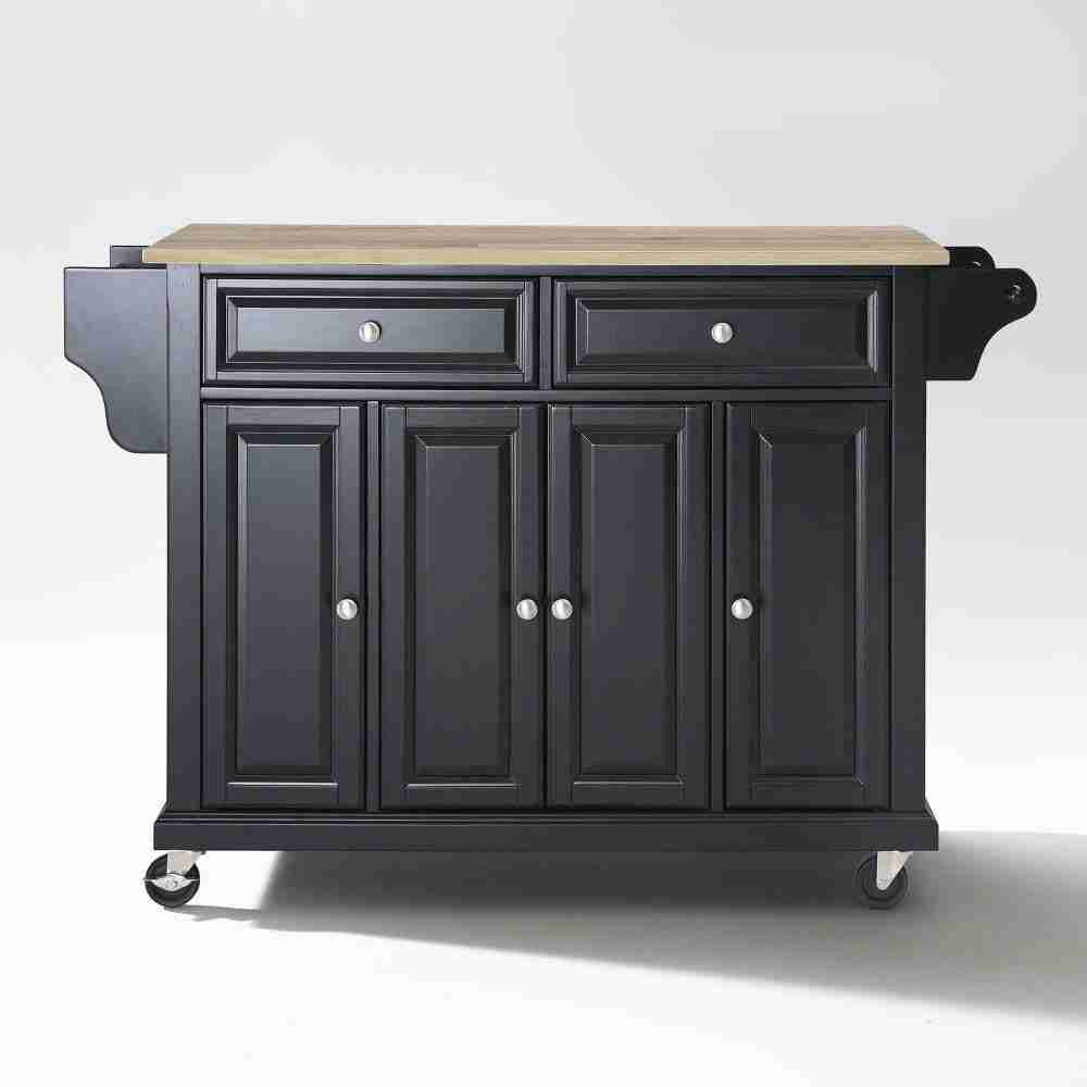 Black Full Size Wood Top Kitchen Cart Thumbnail