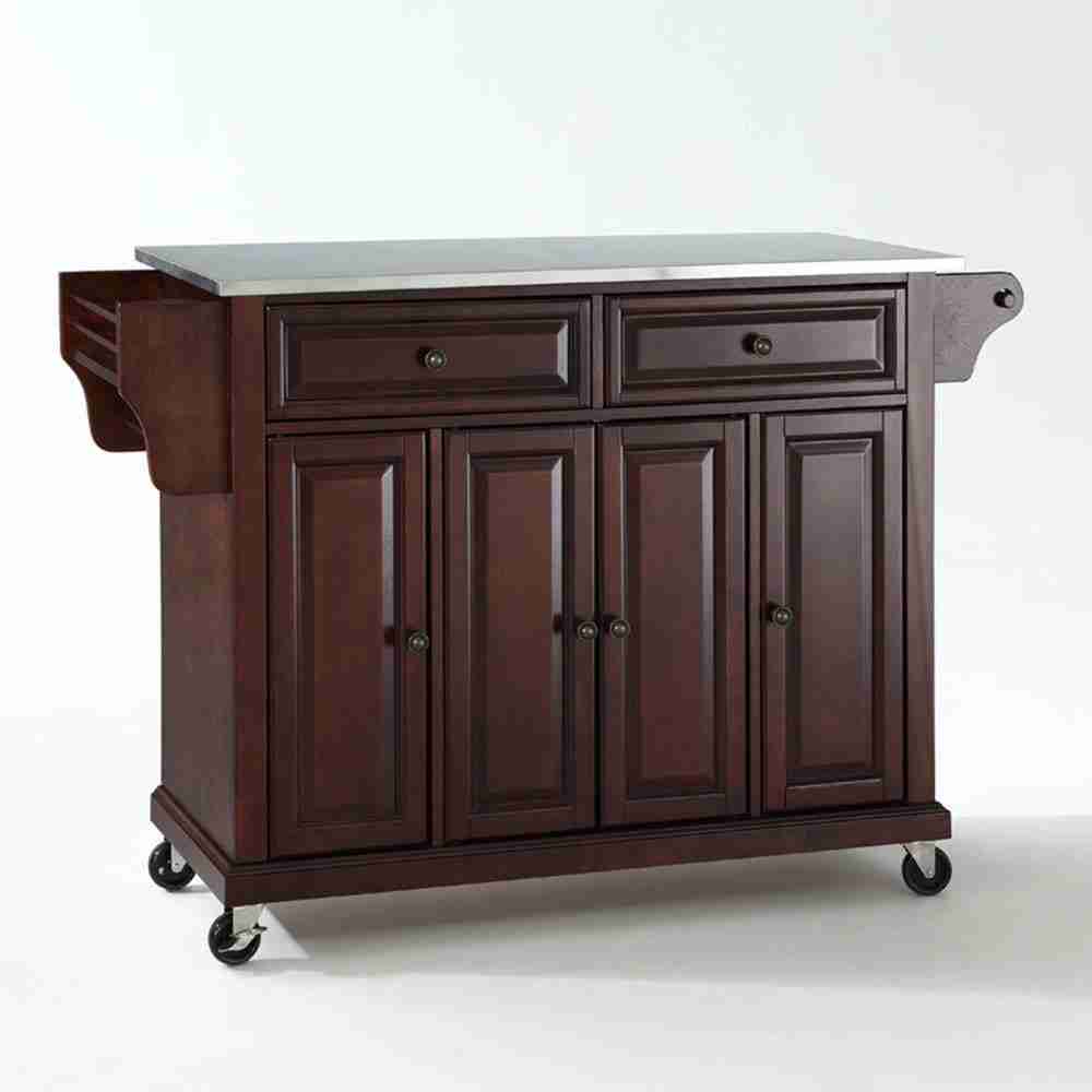 Mahogany Full Size Stainless Steel Top Kitchen Cart Thumbnail