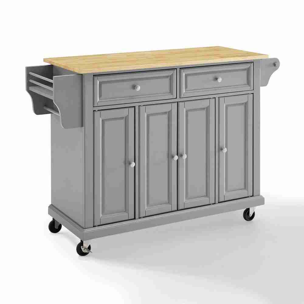 Gray Full Size Wood Top Kitchen Cart Thumbnail