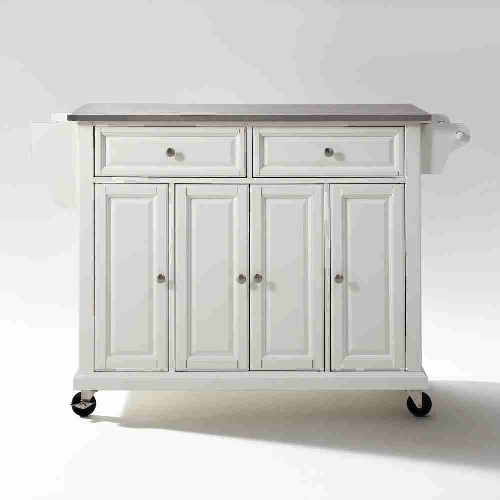 White Full Size Stainless Steel Top Kitchen Cart Thumbnail