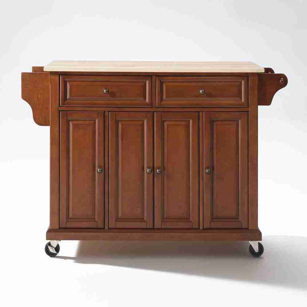 Cherry Full Size Wood Top Kitchen Cart Thumbnail