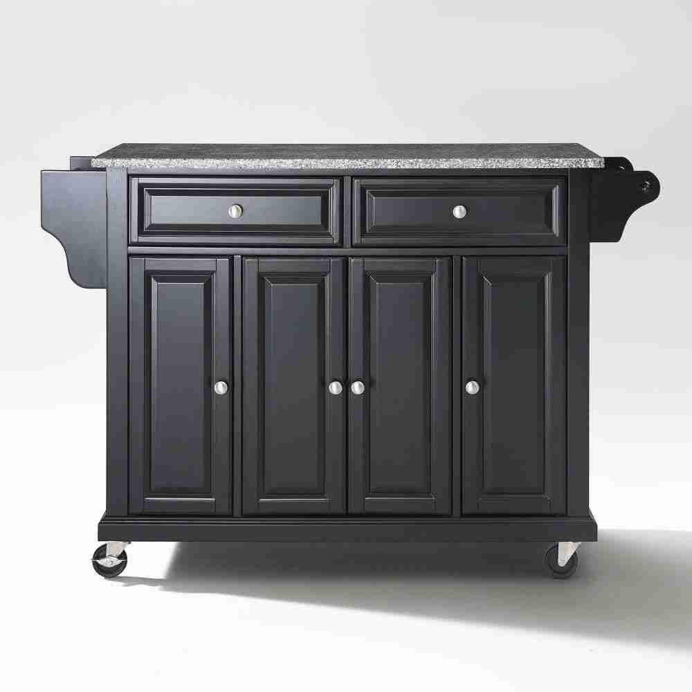 Black Gray Full Size Granite Top Kitchen Cart Thumbnail