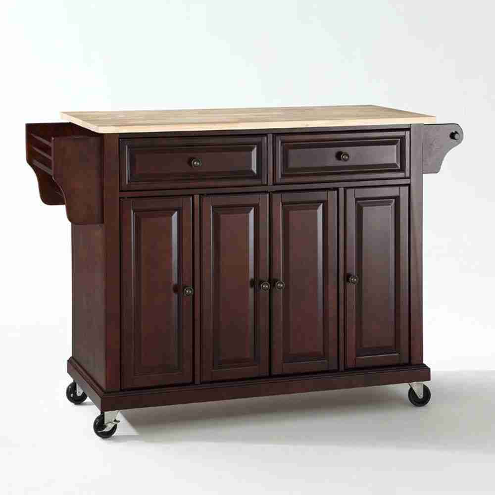 Mahogany Full Size Wood Top Kitchen Cart Thumbnail
