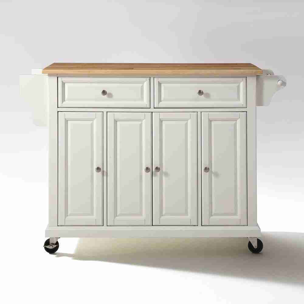 White Full Size Wood Top Kitchen Cart Thumbnail