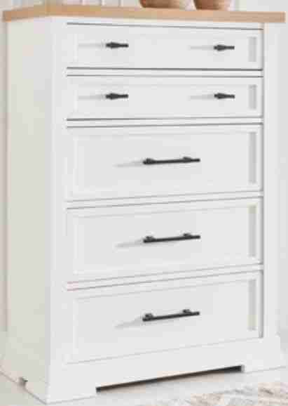 Ashley Furniture Ashbryn Five Drawer Chest in White/Natural